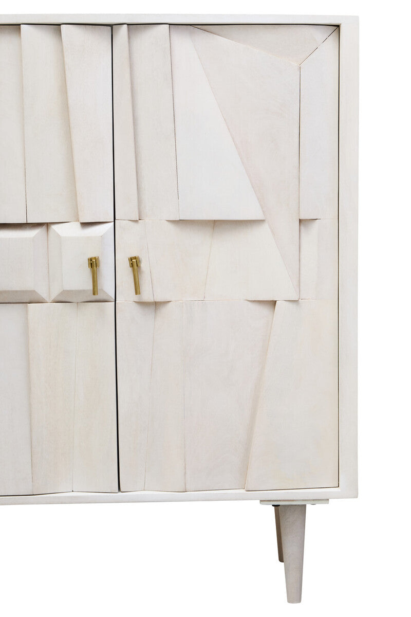 Orsina Sita Hand-Carved Whitewash Mango Wood Two Door Cabinet