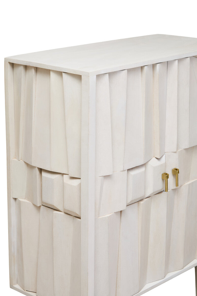 Orsina Sita Hand-Carved Whitewash Mango Wood Two Door Cabinet