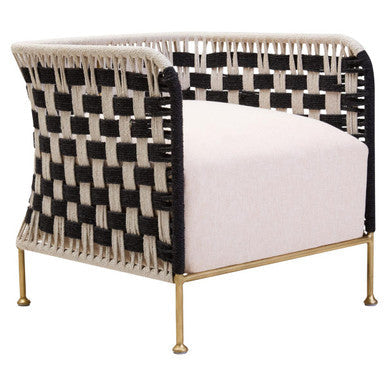 Orsina Satna Black and White Jute Accent Chair | Mango Wood & Gold