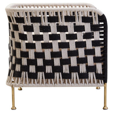 Orsina Satna Black and White Jute Accent Chair | Mango Wood & Gold