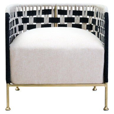 Orsina Satna Black and White Jute Accent Chair | Mango Wood & Gold