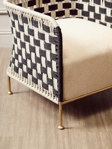 Orsina Satna Black and White Jute Accent Chair | Mango Wood & Gold