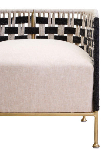 Orsina Satna Black and White Jute Accent Chair | Mango Wood & Gold