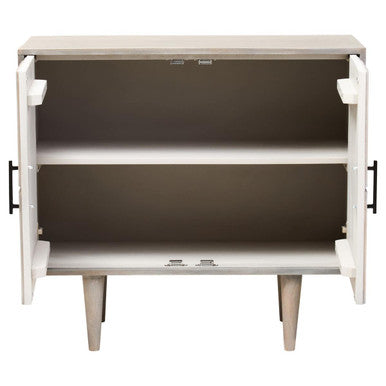 Orsina Satna Sideboard – Greywash Carved Mango Wood 2-Door Cabinet