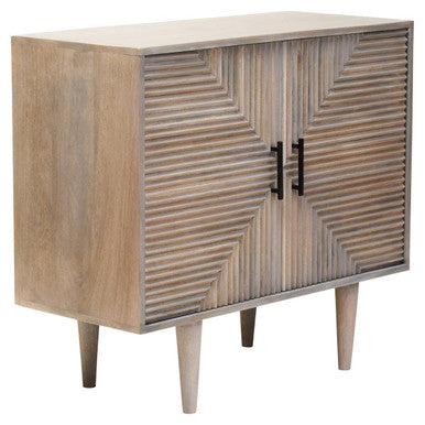 Orsina Satna Sideboard – Greywash Carved Mango Wood 2-Door Cabinet