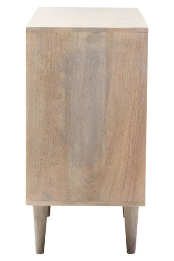 Orsina Satna Sideboard – Greywash Carved Mango Wood 2-Door Cabinet