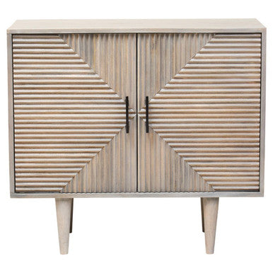 Orsina Satna Sideboard – Greywash Carved Mango Wood 2-Door Cabinet
