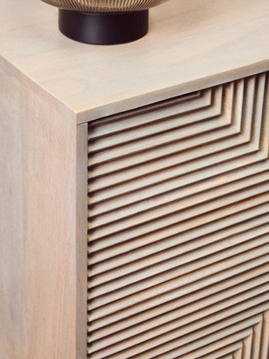 Orsina Satna Sideboard – Greywash Carved Mango Wood 2-Door Cabinet