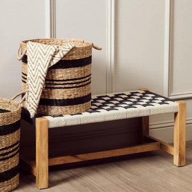 Orsina Satna Jute Bench – Monochrome Black and White Mango Wood Seating