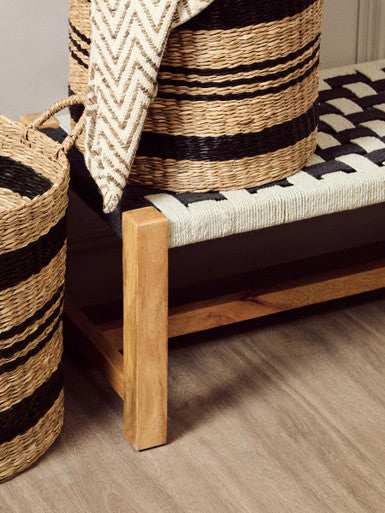 Orsina Satna Jute Bench – Monochrome Black and White Mango Wood Seating