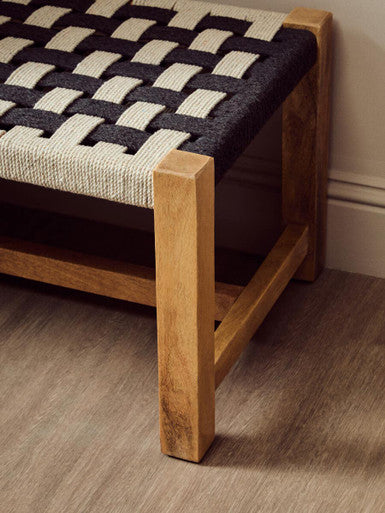 Orsina Satna Jute Bench – Monochrome Black and White Mango Wood Seating