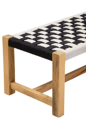 Orsina Satna Jute Bench – Monochrome Black and White Mango Wood Seating