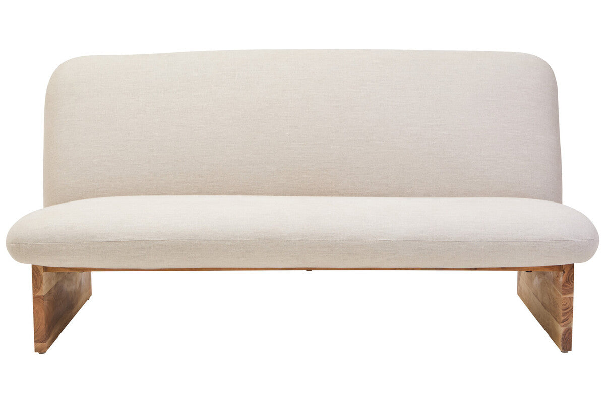 Orsina Parova 2-Seater Armless Cream Linen Sofa with Wood Base