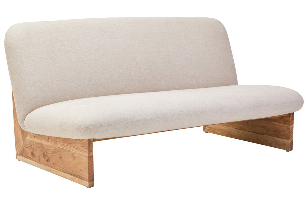 Orsina Parova 2-Seater Armless Cream Linen Sofa with Wood Base