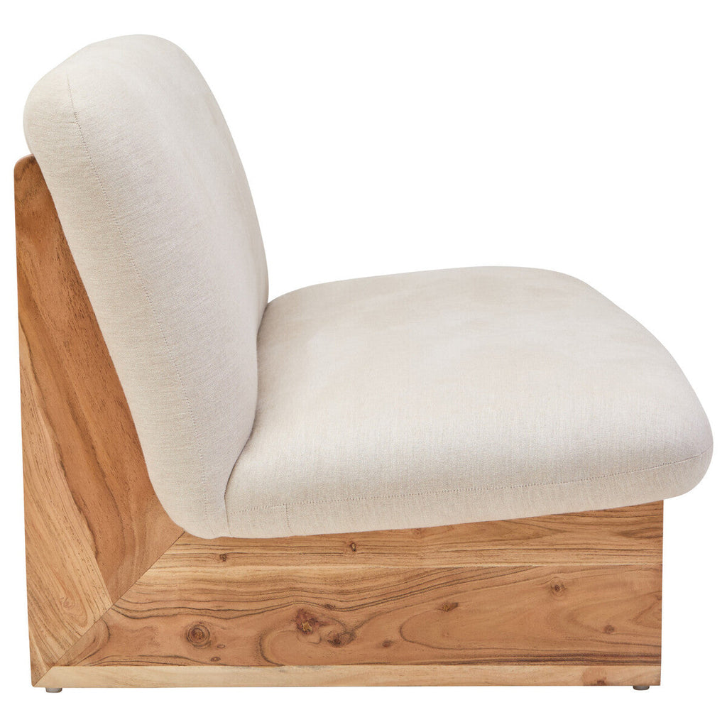Orsina Parova 2-Seater Armless Cream Linen Sofa with Wood Base