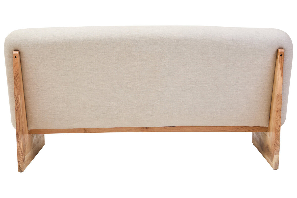 Orsina Parova 2-Seater Armless Cream Linen Sofa with Wood Base