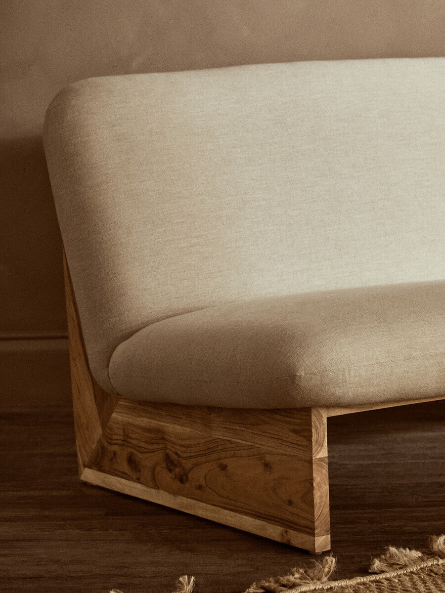 Orsina Parova 2-Seater Armless Cream Linen Sofa with Wood Base