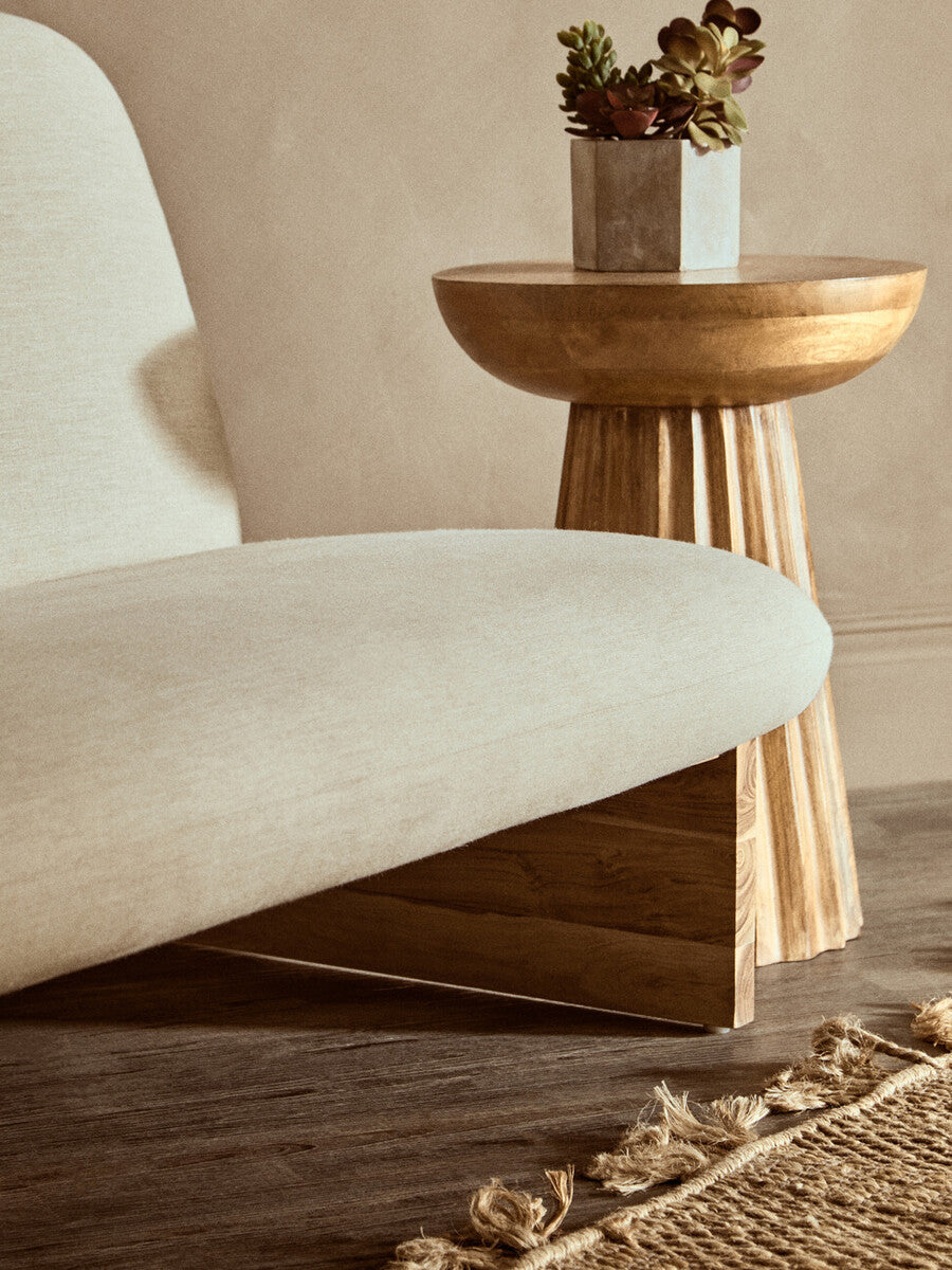 Orsina Parova 2-Seater Armless Cream Linen Sofa with Wood Base