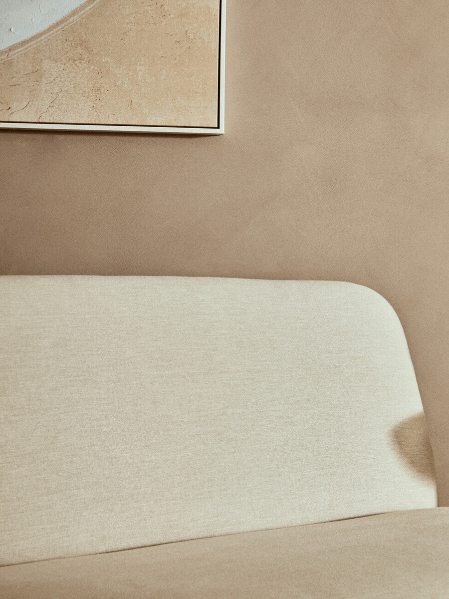 Orsina Parova 2-Seater Armless Cream Linen Sofa with Wood Base