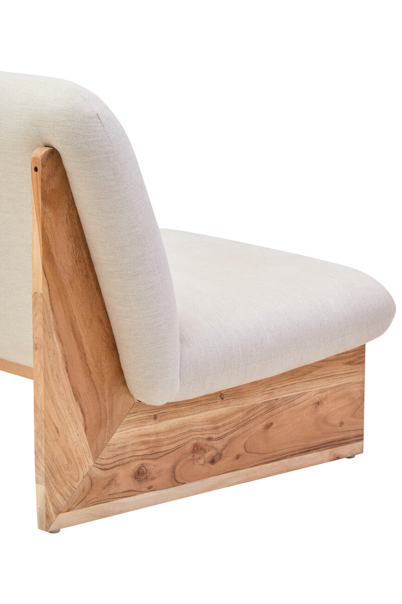 Orsina Parova 2-Seater Armless Cream Linen Sofa with Wood Base