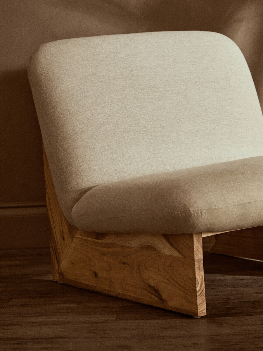 Orsina Parova Armless Accent Chair | Cream Linen with Wood Base