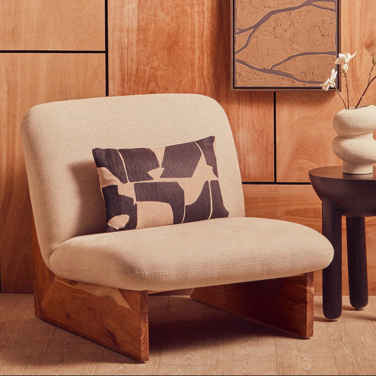 Orsina Parova Armless Accent Chair | Cream Linen with Wood Base