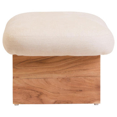 Orsina Parova Cream Linen Footstool – Wooden Base Ottoman Seating