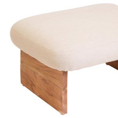 Orsina Parova Cream Linen Footstool – Wooden Base Ottoman Seating