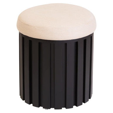 Orsina Perdoba Mango Wood Stool – Sculptural Black & Cream Linen