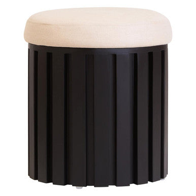 Orsina Perdoba Mango Wood Stool – Sculptural Black & Cream Linen