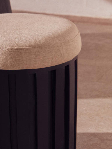 Orsina Perdoba Mango Wood Stool – Sculptural Black & Cream Linen