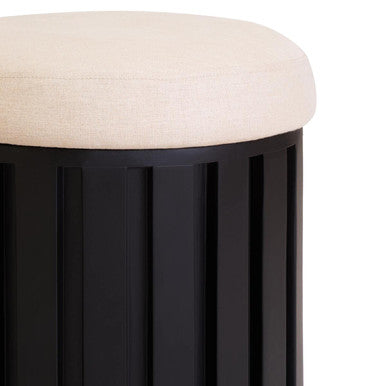Orsina Perdoba Mango Wood Stool – Sculptural Black & Cream Linen