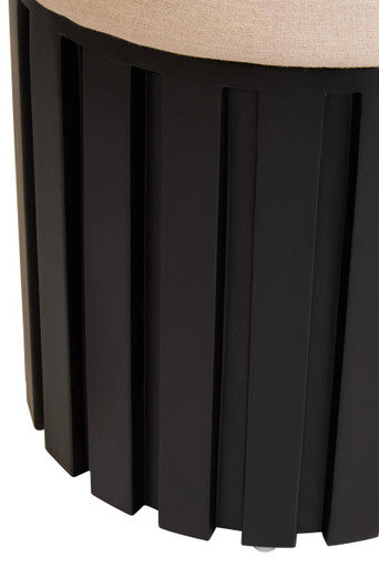 Orsina Perdoba Mango Wood Stool – Sculptural Black & Cream Linen