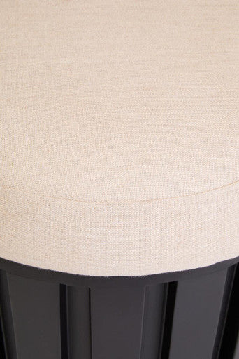 Orsina Perdoba Mango Wood Stool – Sculptural Black & Cream Linen