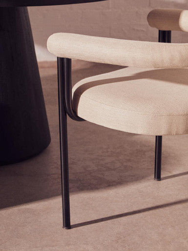Orsina Perdoba Cream Linen Dining Chair | Modern Black Metal Frame