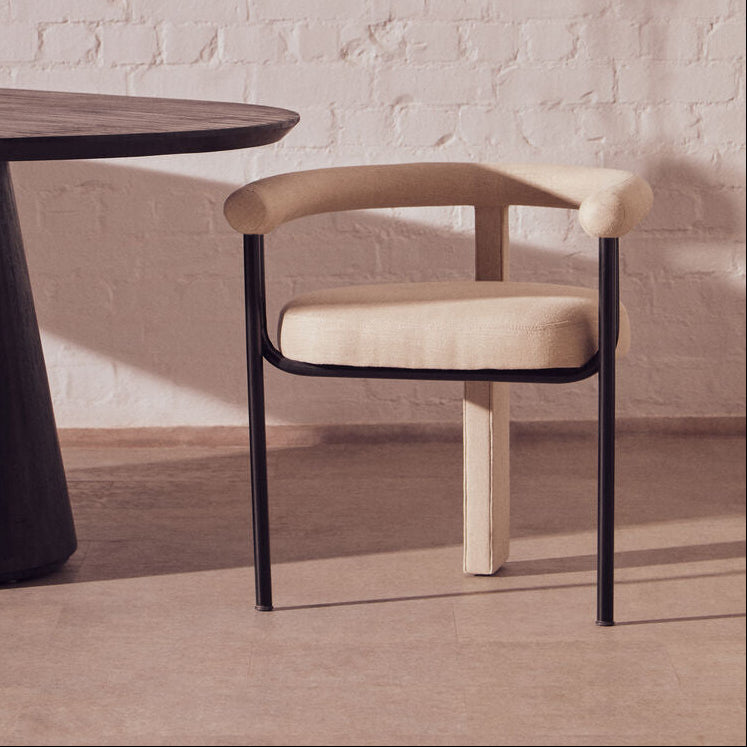 Orsina Perdoba Cream Linen Dining Chair | Modern Black Metal Frame