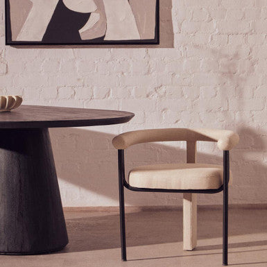 Orsina Perdoba Cream Linen Dining Chair | Modern Black Metal Frame