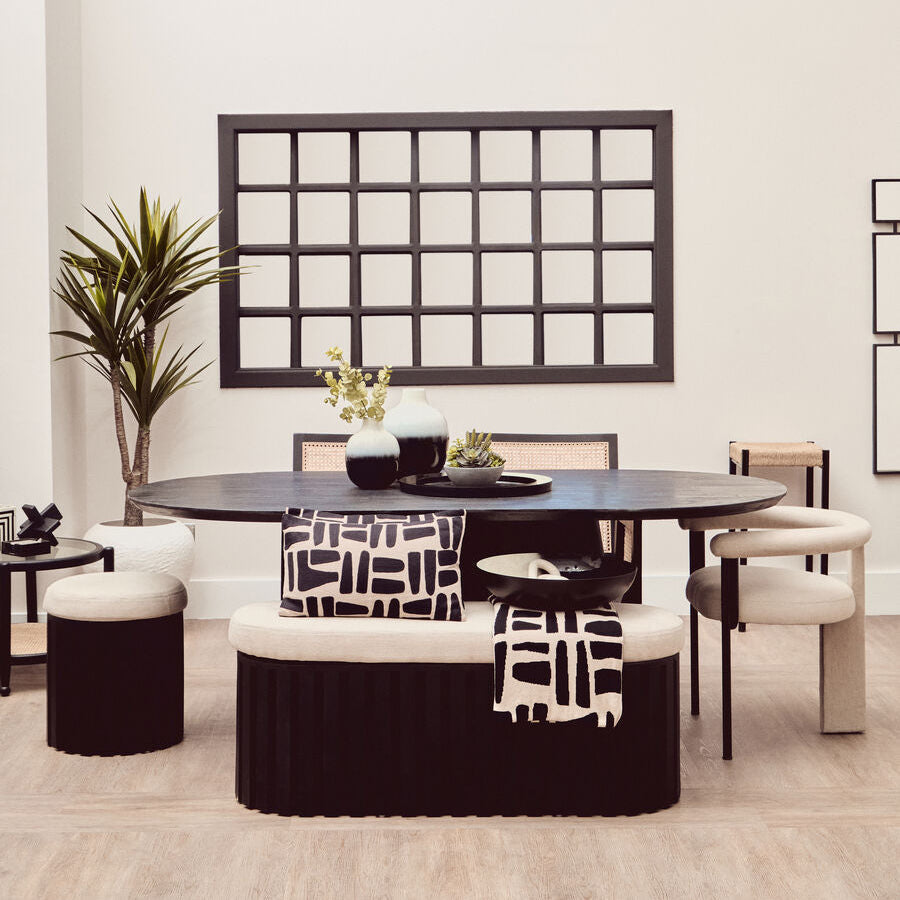 Orsina Perdoba Cream Linen Dining Chair | Modern Black Metal Frame
