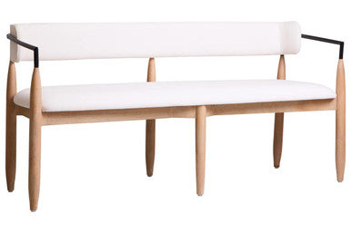 Orsina Persolo Cream Textured Fabric Dining Bench with Wood Frame