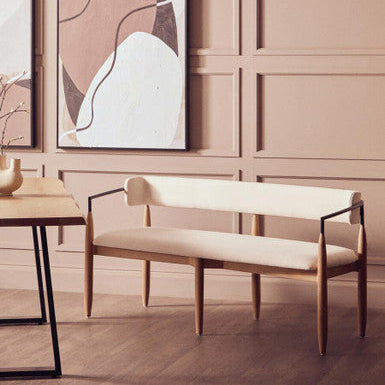 Orsina Persolo Cream Textured Fabric Dining Bench with Wood Frame