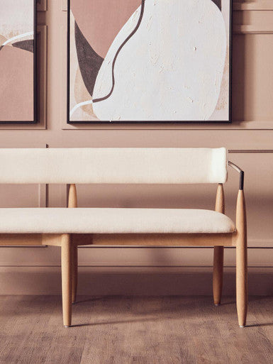 Orsina Persolo Cream Textured Fabric Dining Bench with Wood Frame