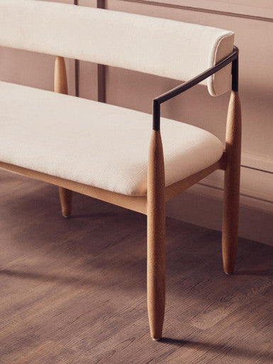 Orsina Persolo Cream Textured Fabric Dining Bench with Wood Frame