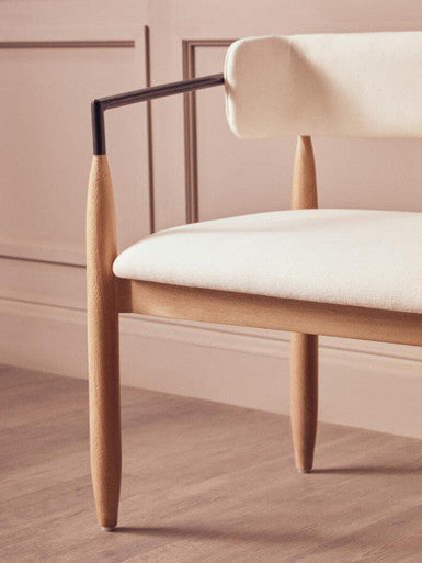 Orsina Persolo Cream Textured Fabric Dining Bench with Wood Frame