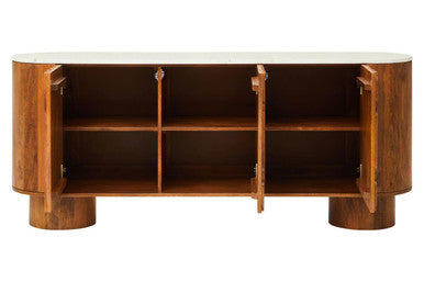 Orsina Torcino Marble Top 3-Door Sideboard – Carved Mango Wood