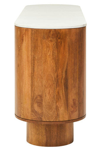 Orsina Torcino Marble Top 3-Door Sideboard – Carved Mango Wood