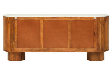 Orsina Torcino Marble Top 3-Door Sideboard – Carved Mango Wood