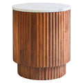 Orsina Torcino Marble Top Side Table – Carved Brown Mango Wood