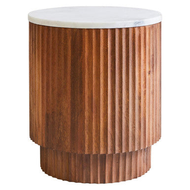 Orsina Torcino Marble Top Side Table – Carved Brown Mango Wood