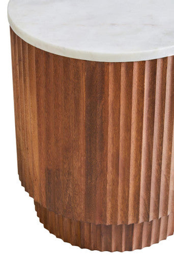 Orsina Torcino Marble Top Side Table – Carved Brown Mango Wood