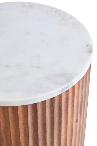 Orsina Torcino Marble Top Side Table – Carved Brown Mango Wood